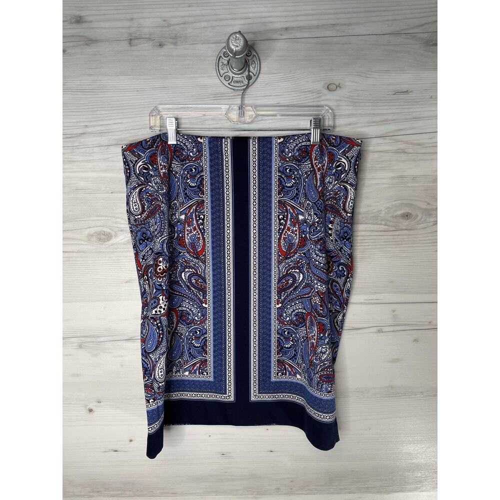 Talbots Skirt Womens 16 Navy Blue Red Paisley Pencil Stretch Lined Work Office‎